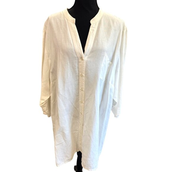 Lane Bryant Linen White Button Shirt Dress Relaxed Minimalist Lagenlook 26/28 - Picture 2 of 10